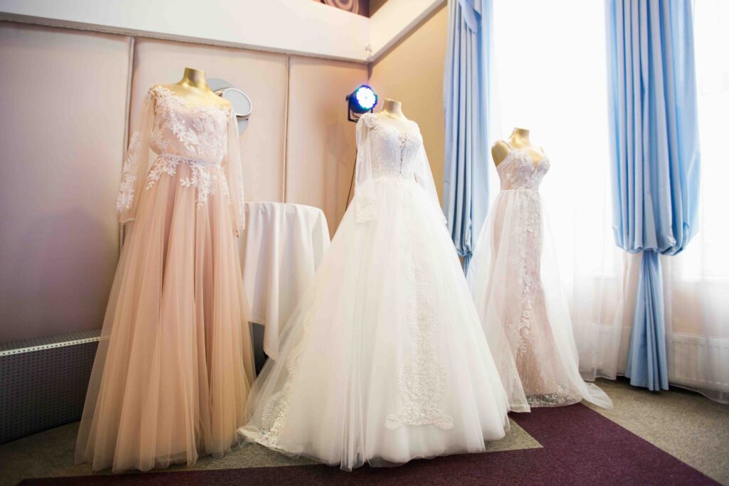 Wedding dresses presented on a fashion exhibition.